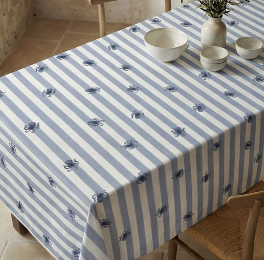 NAPPE ANTI-TACHE - rayures bleues/ poulpe - 155x155 cm