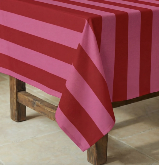 NAPPE ANTI-TACHE - Grosse rayures rouge/rose - 300x155 cm