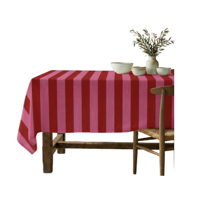NAPPE ANTI-TACHE - Grosse rayures rouge/rose - 300x155 cm