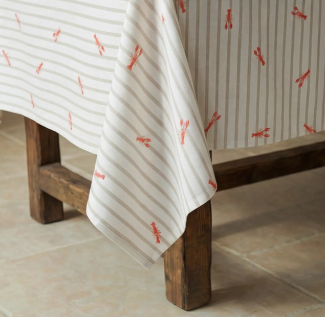 NAPPE ANTI-TACHE - Rayures beiges / Homard - 5 tailles