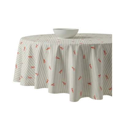 NAPPE ANTI-TACHE - Rayures beiges / Homard - Ronde D155