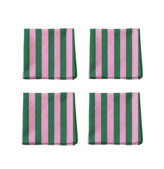LOT 4 SERVIETTES - Rayées / Rose,vert