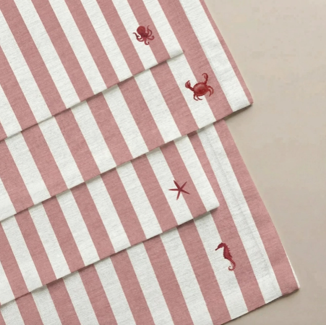 LOT 4 SERVIETTES - Rayées / rouge, mer
