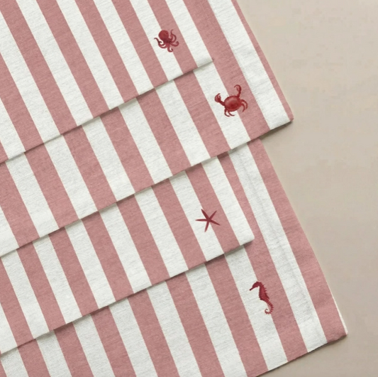 LOT 4 SERVIETTES - Rayées / rouge, mer