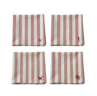 LOT 4 SERVIETTES - Rayées / rouge, mer