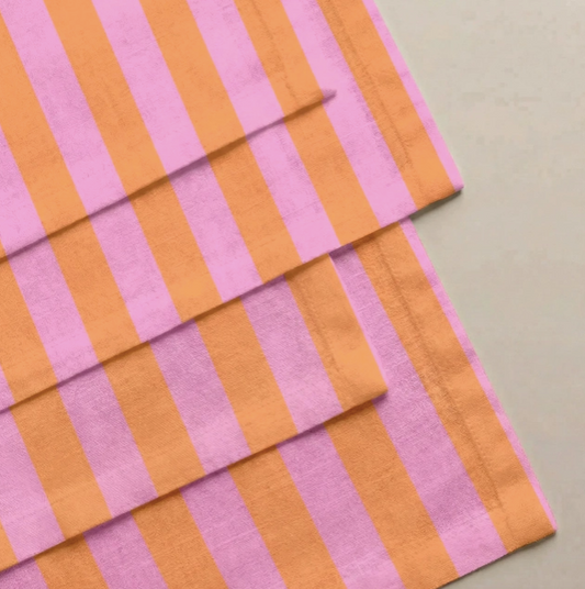 LOT 4 SERVIETTES - Rayées / rose, orange