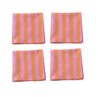 LOT 4 SERVIETTES - Rayées / rose, orange