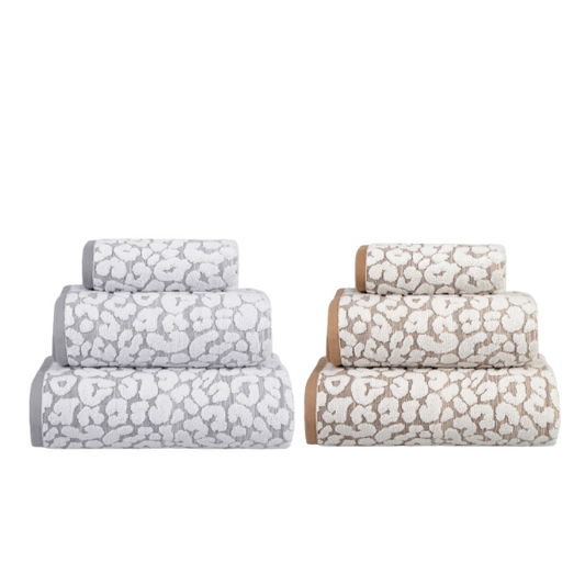SERVIETTE DE BAIN LEOPARD - GRIS / BEIGE - 3 tailles