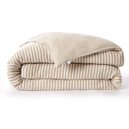 HOUSSE DE COUETTE -  RAYURES BEIGES