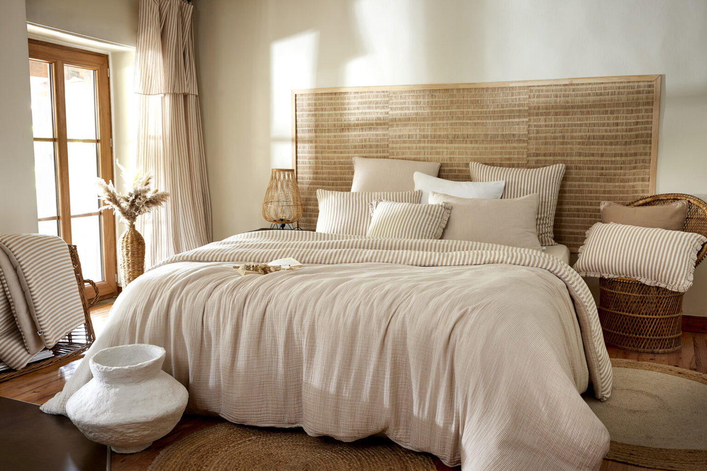 HOUSSE DE COUETTE -  RAYURES BEIGES