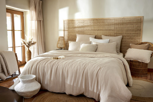 HOUSSE DE COUETTE -  RAYURES BEIGES
