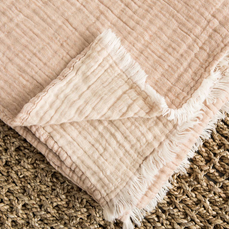 Plaid en gaze de coton taupe/sable