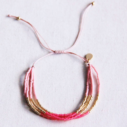 BRACELET PERLES - rose/magenta/doré