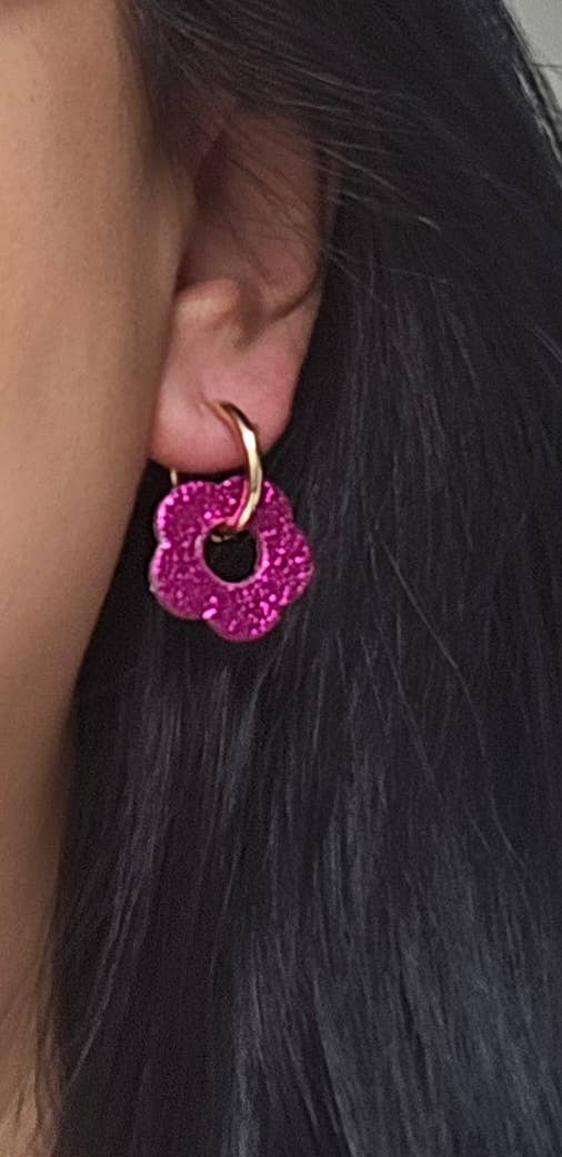 Charm  pampille fleur cuir upcyclé  boucle d oreille