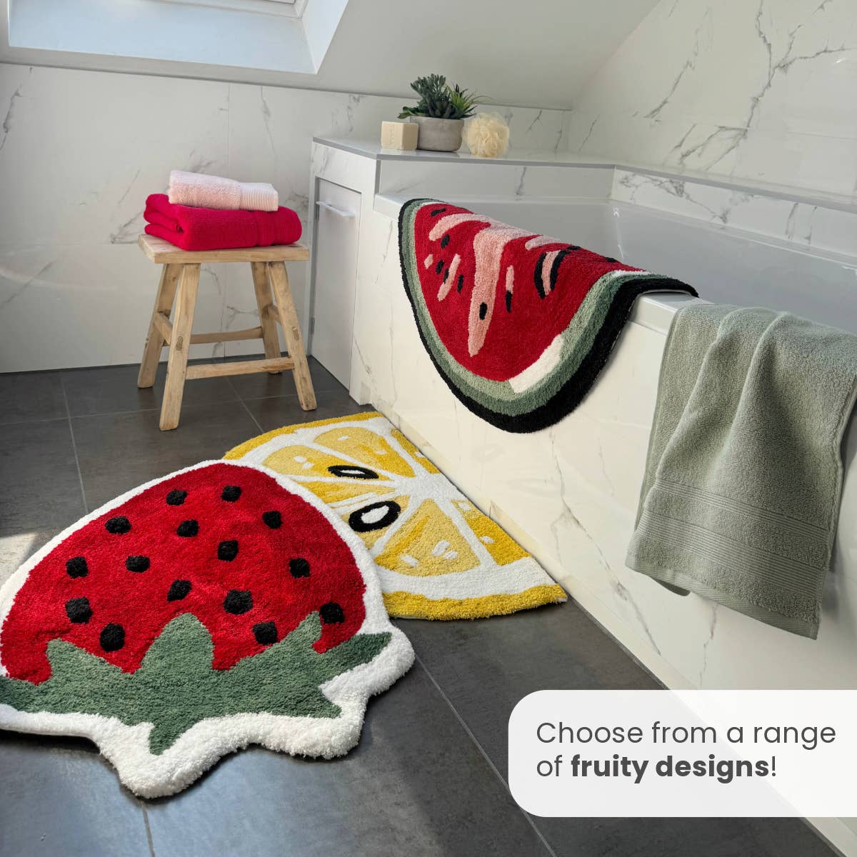 Tapis de Bain Pastèque en Demi-Cercle Antidérapant, Amusant, Coloré