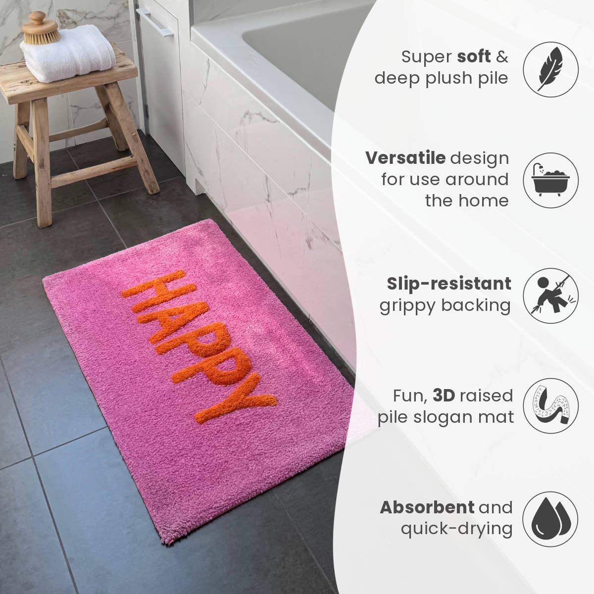Tapis de Bain Antidérapant Joyeux et Coloré - Doux et Absorbant