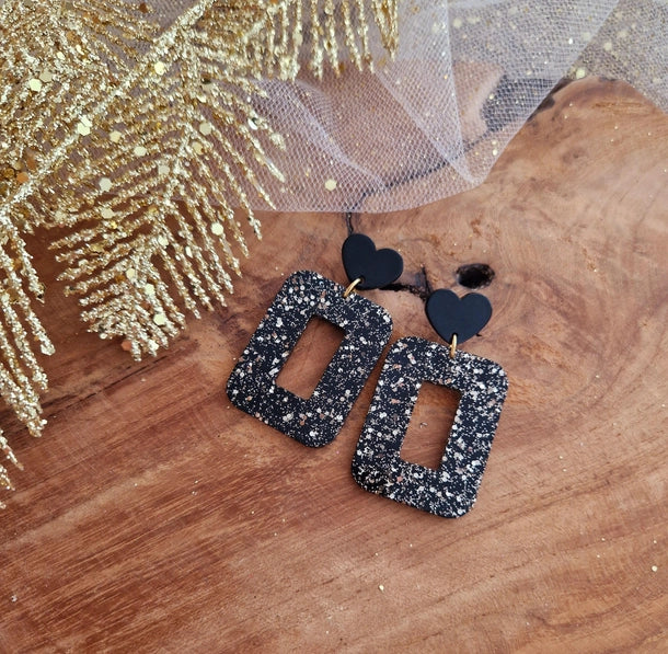 BOUCLE D'OREILLE CARRÉE NOIRE/OR