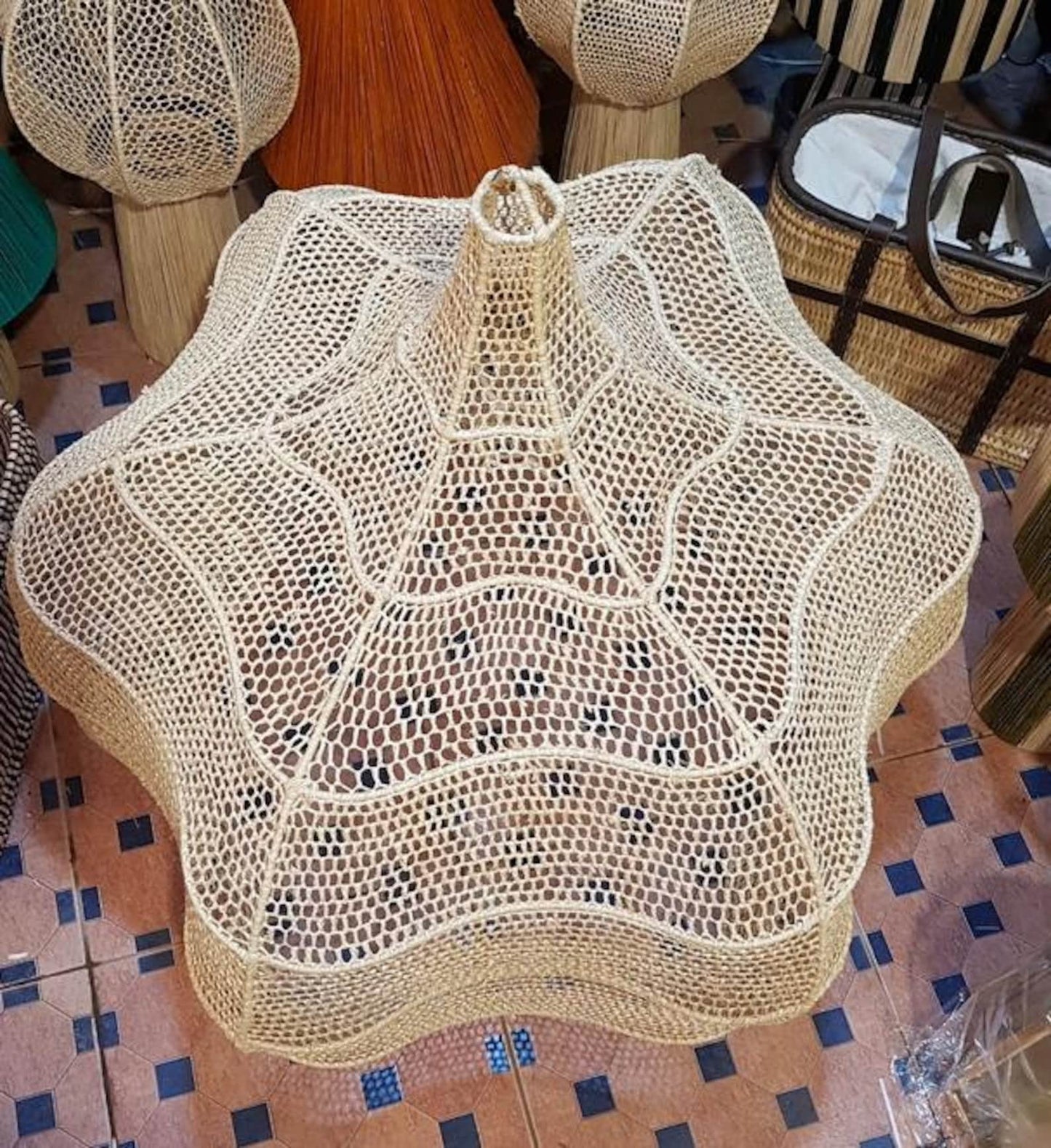 Lustre en forme de vague de style nouveau, lustre en osier naturel, : 100 cm