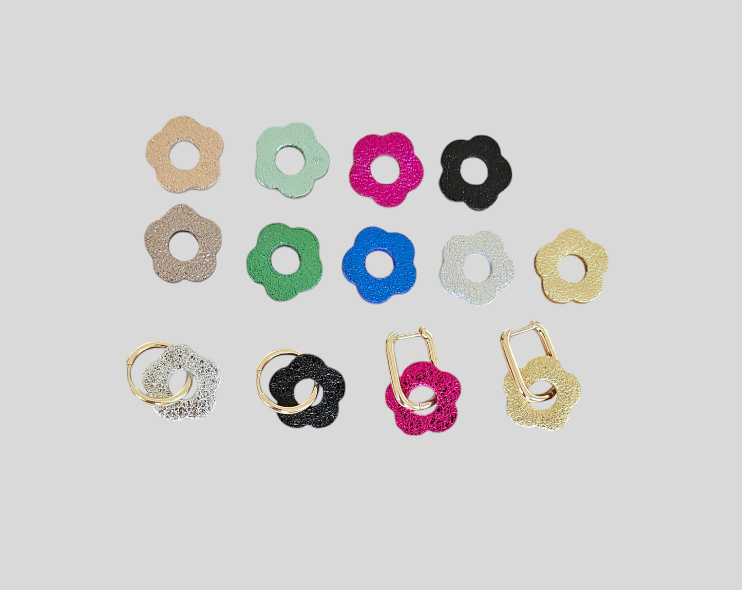 Charm  pampille fleur cuir upcyclé  boucle d oreille