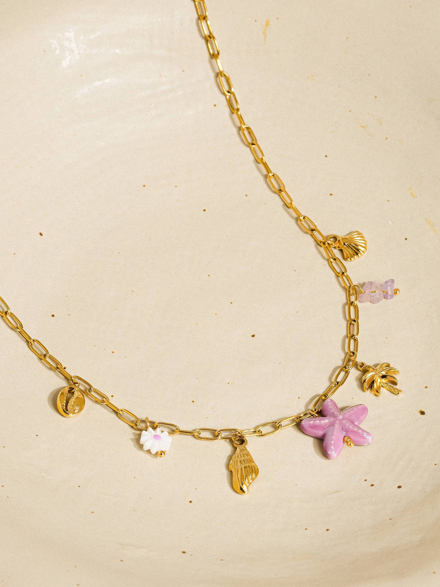 Collier Anya en or 18K avec breloques étoiles et palmier, non ternissable