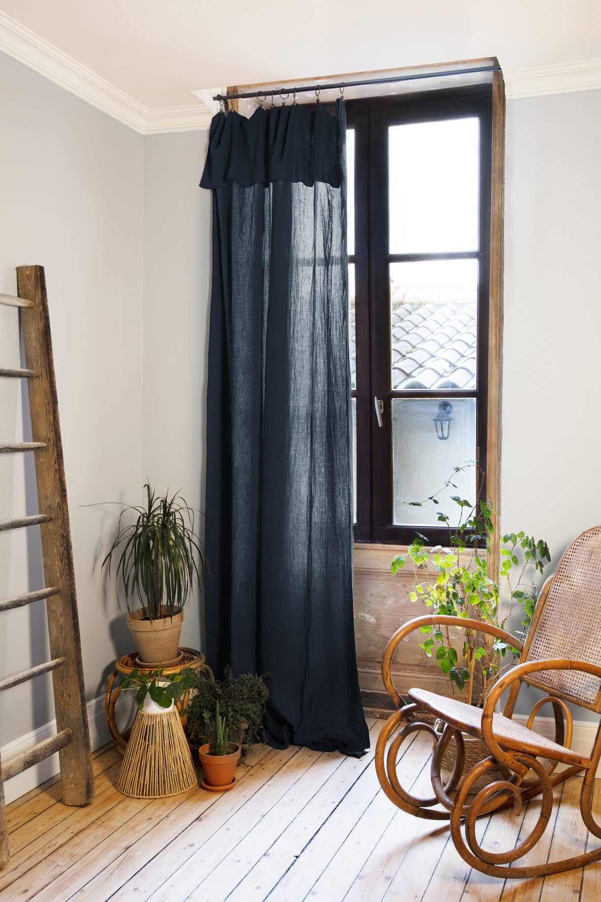 RIDEAU GAZ DE COTON - Bleu marine