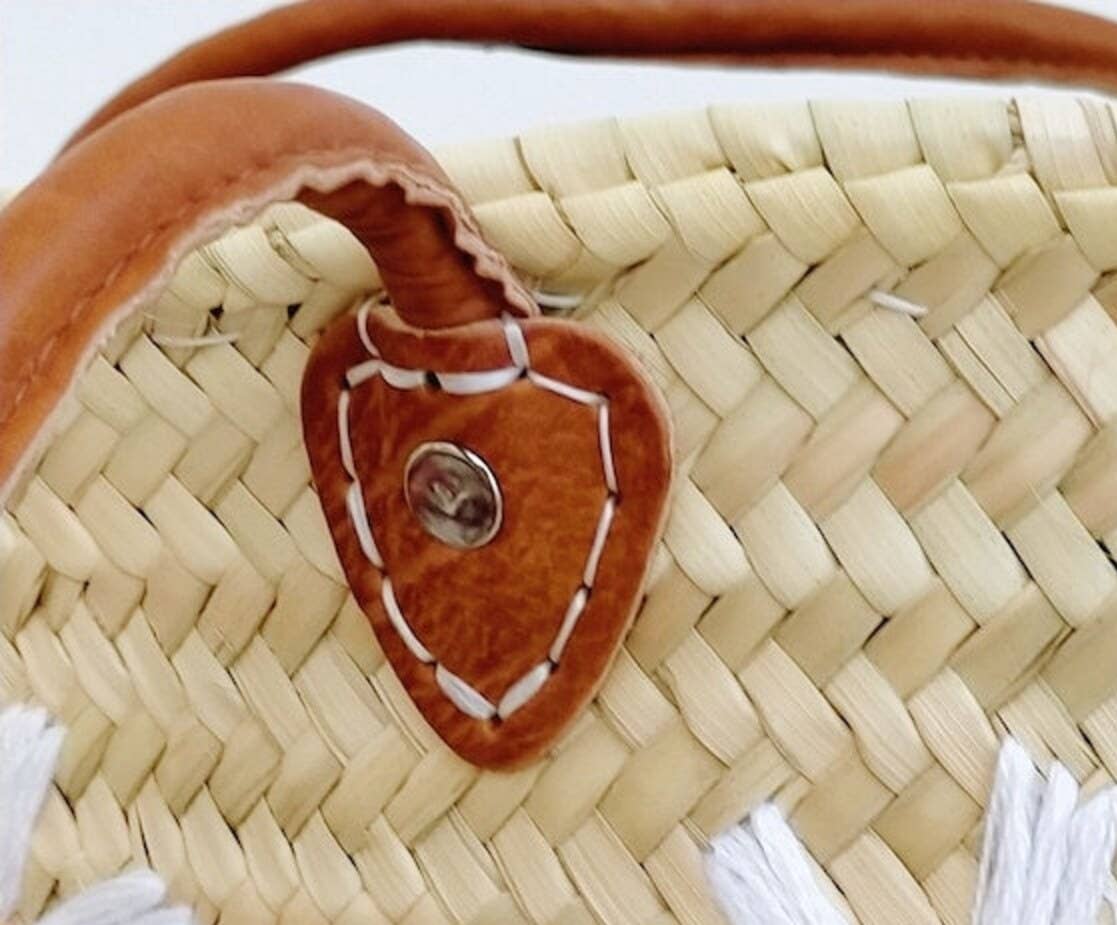 Sac French Market, Sac en paille avec poignée en cuir, Sac de plage