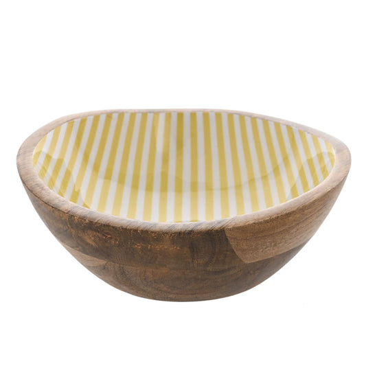 Bol en bois de manguier Country Living 19,5 cm - Rayure jaune