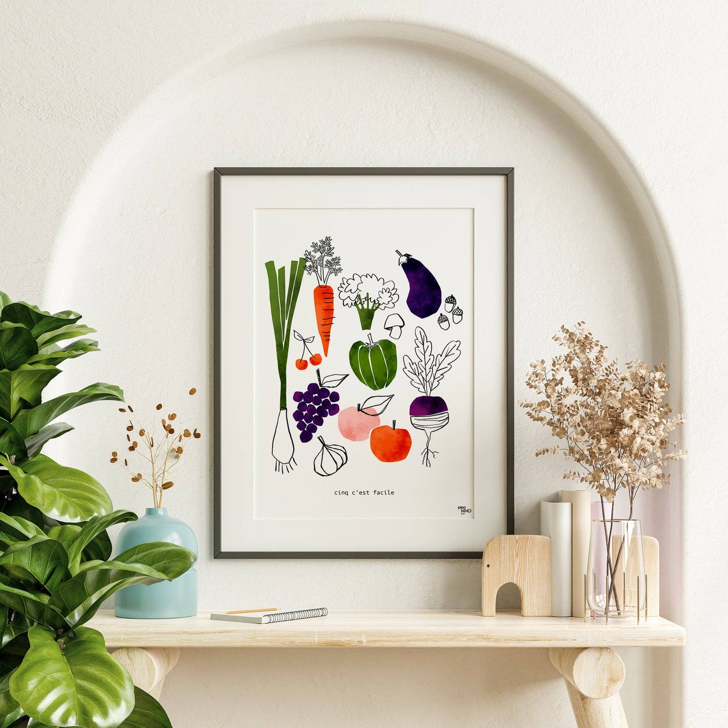 Affiche fruits et légumes verts oranges et violets