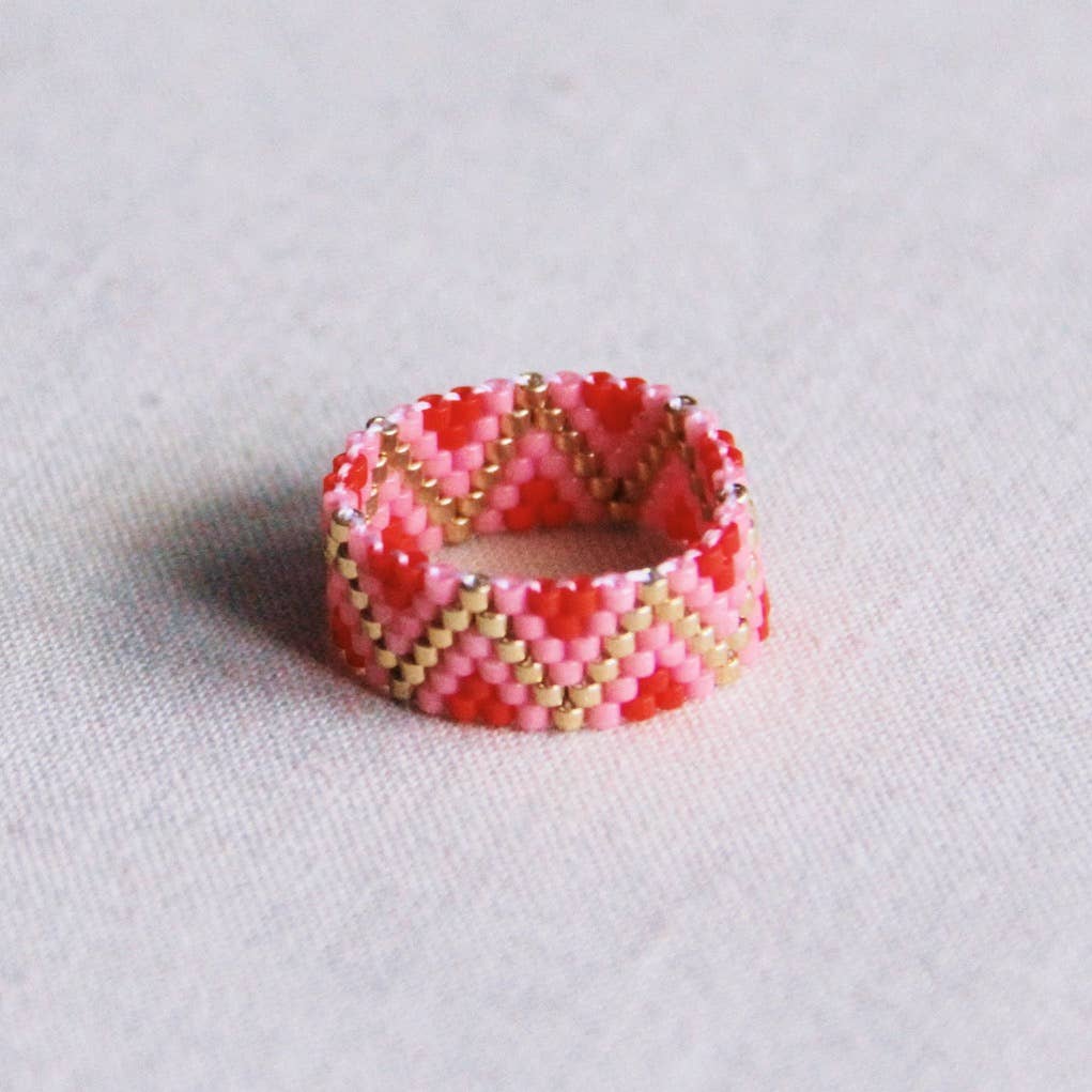 BAGUE TISSÉE - rouge/rose
