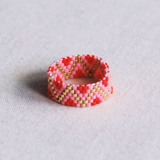 BAGUE TISSÉE - rouge/rose