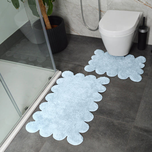 Ensemble de tapis de bain à deux pièces avec bordure festonnée - Tapis festonnés 100 % coton