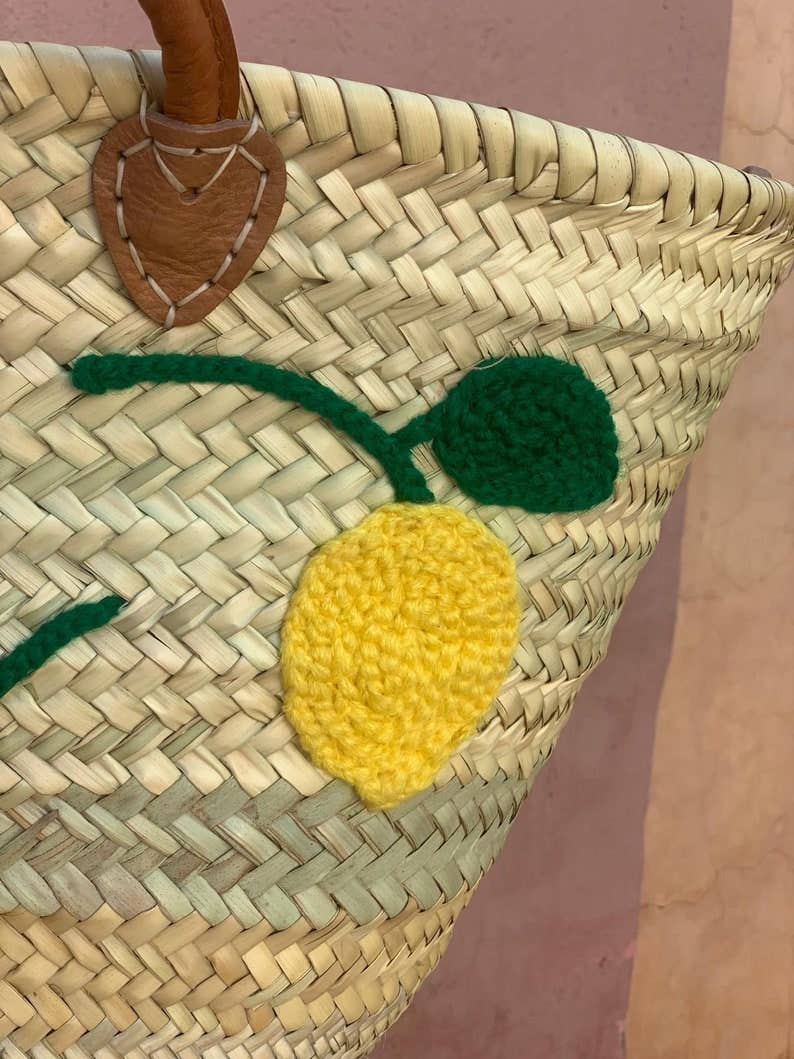 Panier français, sac de plage, sac en paille avec poignée en cuir