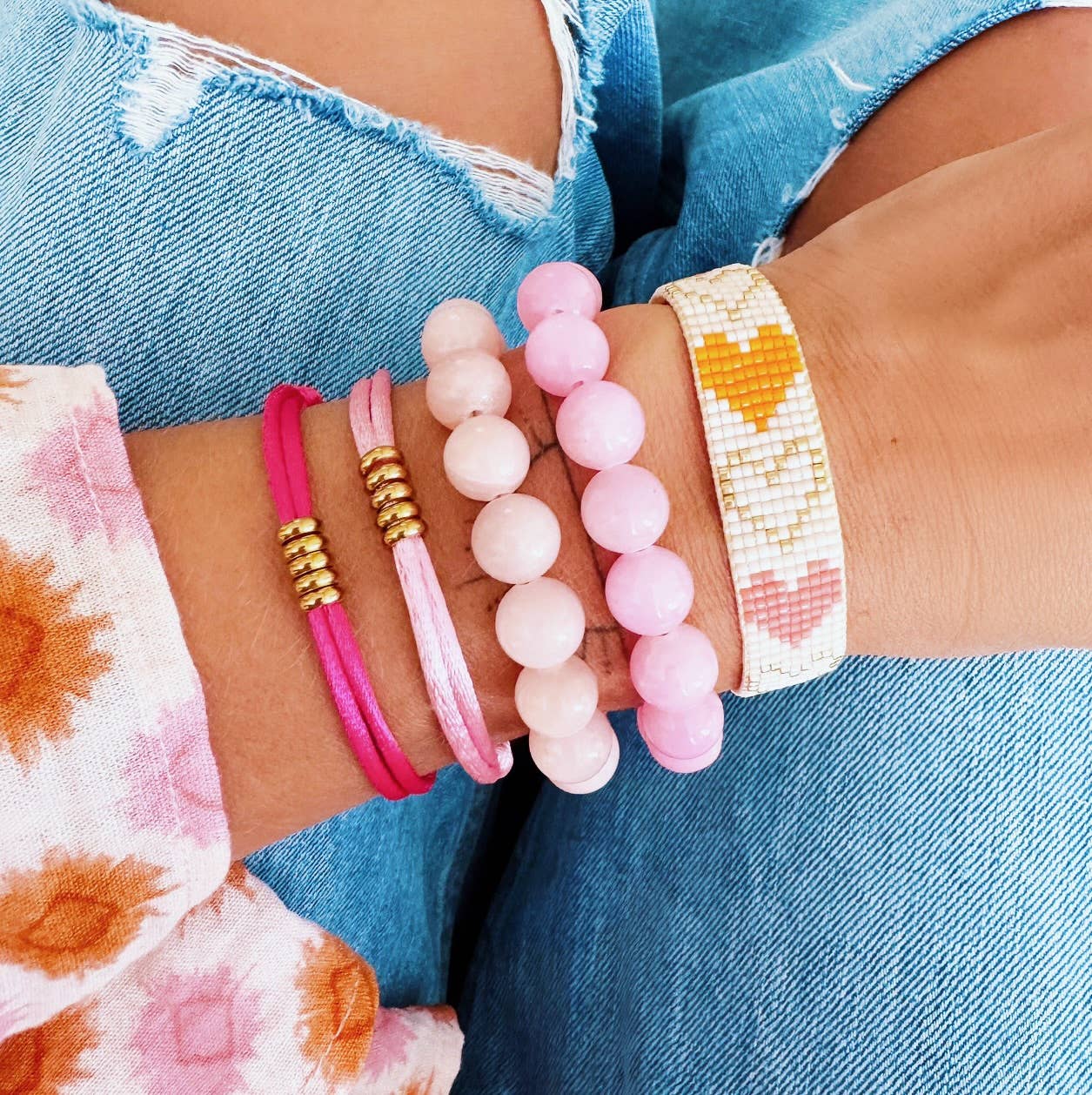 BRACELET EN PERLES DE PIERRE NATURELLE - Rose