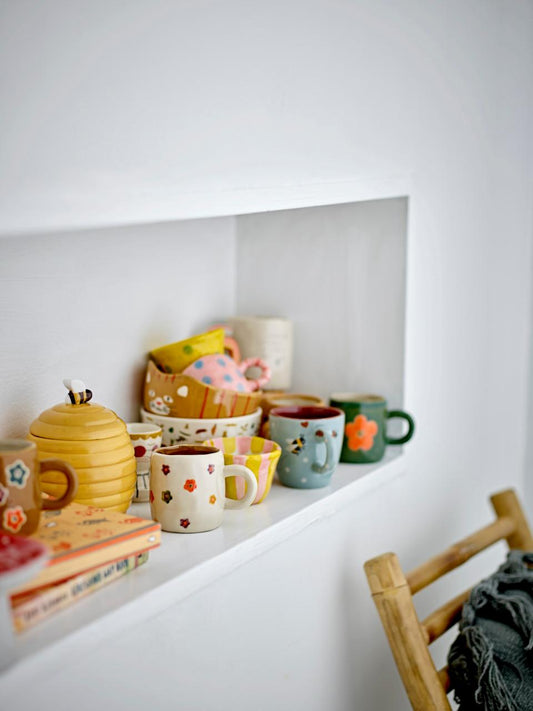 TASSE EN GRÈS - Verte / fleur orange