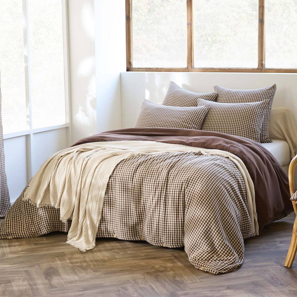 HOUSSE DE COUETTE VICHY - Marron