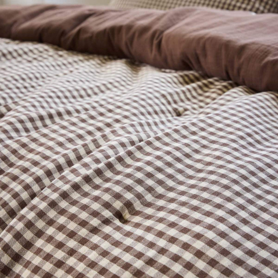 HOUSSE DE COUETTE VICHY - Marron